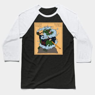 Japanese Samurai Ninja Frog Toad Vaporwave Woodblock Art Print Baseball T-Shirt